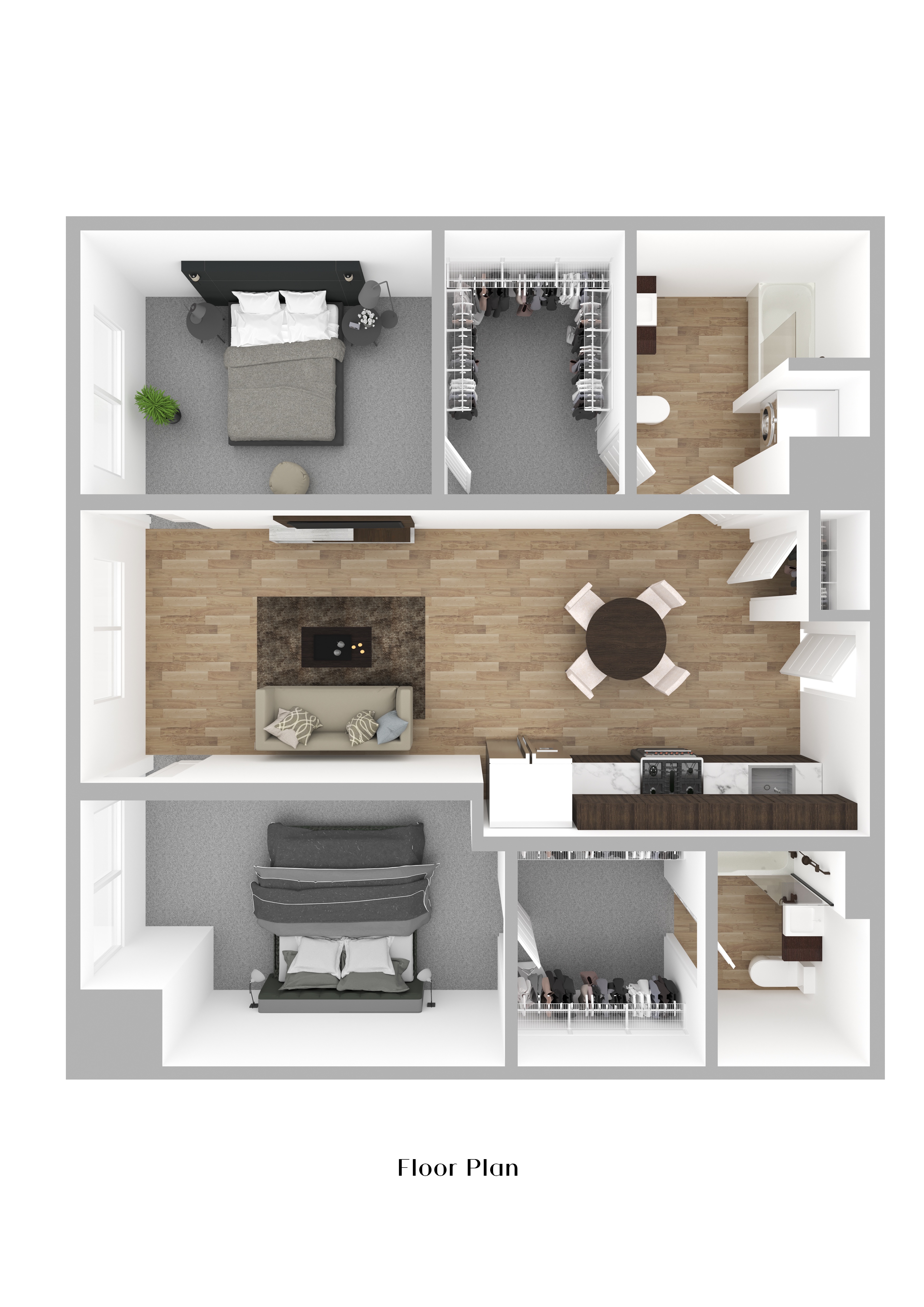 Floor plan for 2 beds, 2 baths, 1068 sqft